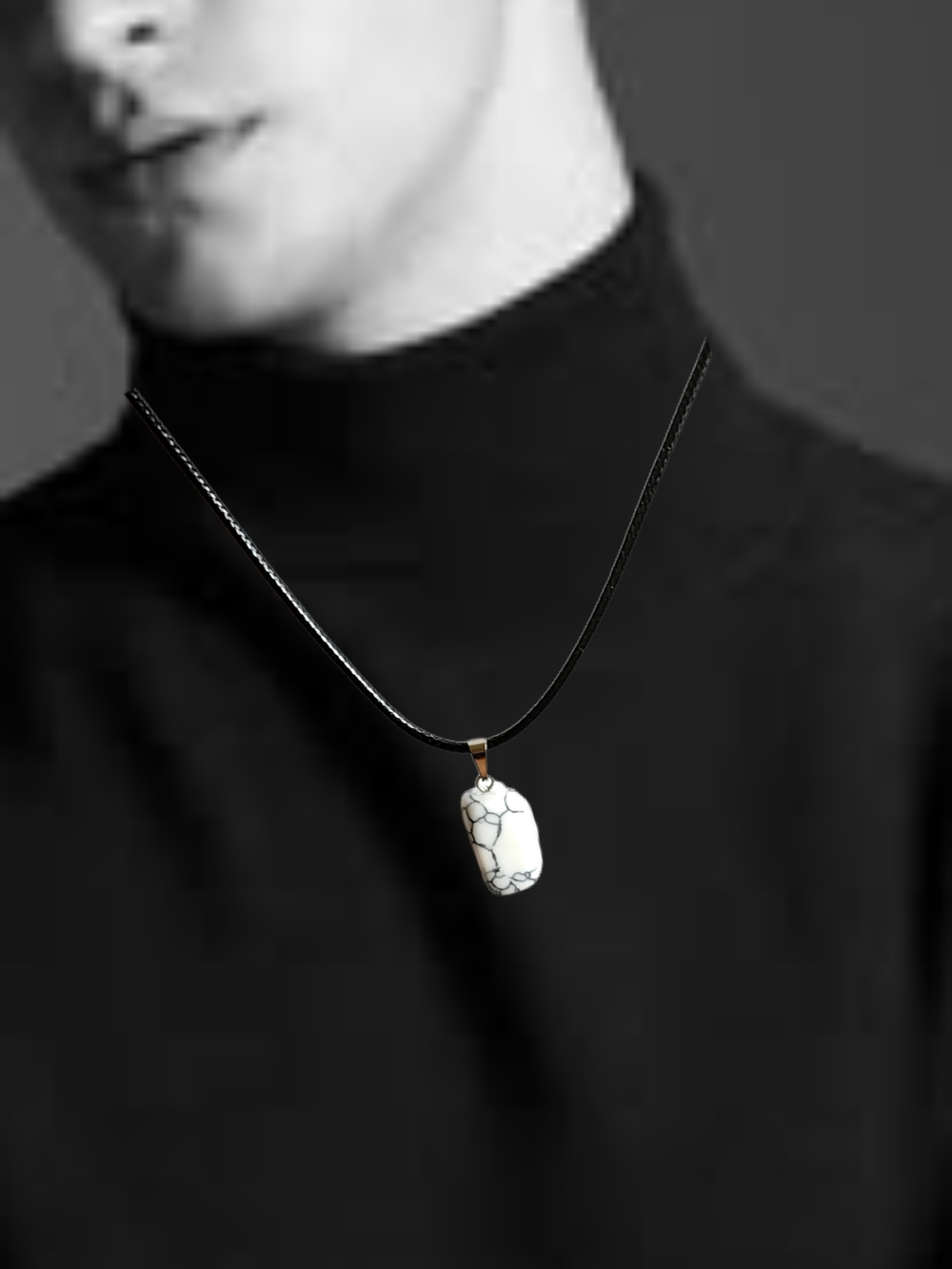 Unisex White Marble Pendant on Black Cord Necklace. NWOT